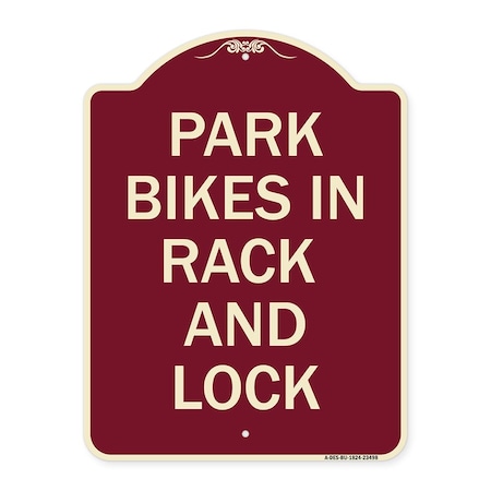 Signmission Park All Bikes in Rack and Lock Heavy-Gauge Aluminum Architectural Sign, 24" x 18", BU-1824-23498 A-DES-BU-1824-23498